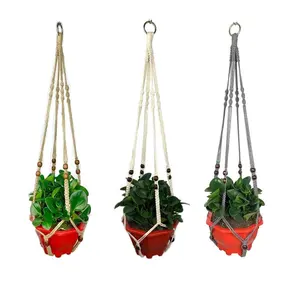 Porte-filet pour pot de fleurs de jardin Panier suspendu en corde de coton tissé à la main pour plantes en macramé