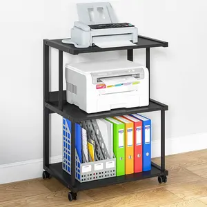 Mehrzweck-Desktop-Druckerständer mit Aufbewahrung Holz unter dem Schreibtisch Organisator mit Eisenregal Rädern für den Schulgebrauch
