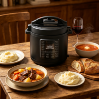Cuisinière électrique multifonctionnelle 6L 15-en-1 avec tasse doseuse, affichage numérique LED, commande à une touche, cuve intérieure antiadhésive