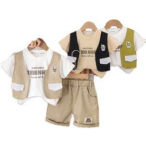 Conjuntos de Ropa Deportiva de Verano HO 2026 para Niños, Chaleco con Letras Estampadas, Camiseta de Manga Corta con Corte en Contraste, Pantalones Cortos, Conjunto de Dos Piezas para Bebé Niño - Product Image 1