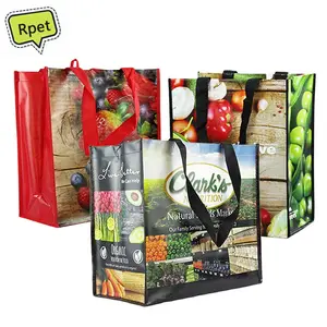 Borsa per il riciclo del supermercato con stampa completa personalizzata borsa per la spesa in oro nero borsa per la spesa in tessuto Non tessuto laminato Pp