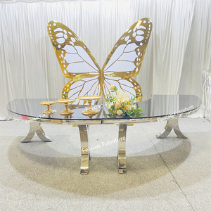 Foshan mariage serpentine argent rond demi-lune <span class=keywords><strong>en</strong></span> acier inoxydable <span class=keywords><strong>verre</strong></span> haut S forme <span class=keywords><strong>Table</strong></span> à <span class=keywords><strong>manger</strong></span> - Product Image 5