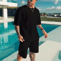 T-shirt à manches courtes pour hommes, ensemble 2 pièces, tenue de sport Simple, couleur unie, haut et Short décontractés, tendance,
