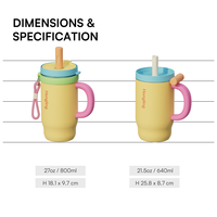 Hong Ling Tasse à thé et café portable 2-en-1 en acier inoxydable et verre de 27 oz avec poignée, paille et sangle