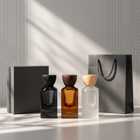 Flacon de parfum en verre de luxe personnalisé à fond épais avec bouchon en bois, grande quantité, 50 ml, 100 ml, flacon de parfum vide avec boîte