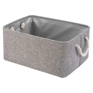 2022 New Collapsible Storage Basket Bins, Custom Large Rectangular Linen Fabric Storage Box with Handles