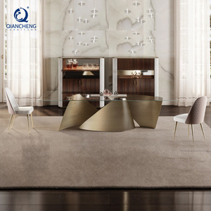 Mesa de Comedor Rectangular de Alta Calidad con Patas de Acero Inoxidable Moderno y Cubierta de Vidrio Templado para Restaurante, Hotel y Hogar - Product Image 1