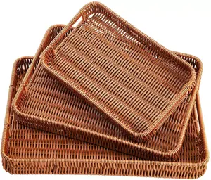 Wicker Willow Seaweed Water Hyacinth Bread Basket Woven Storage Plastic Rattan Bread Tray Basket