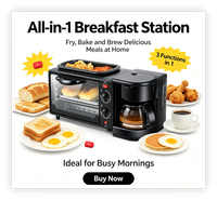 Stasiun Sarapan Multifungsi 10L 3 in 1 Oven Grill Pembuat Kopi untuk Persiapan Makanan Cepat Buatan Sendiri