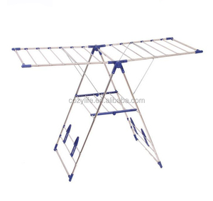 Secador de ropa de acero inoxidable de estilo moderno, estante para balcón, ropa antideslizante, caballo, plegable, azul, colgante, aireador - Product Image 2