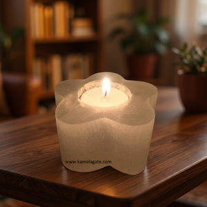 Portavelas de Selenita Pulida Hecho a Mano con Forma de Flor e Irregular, Contenedor de Piedras de Cristal para Decoración del Hogar - Product Image 3