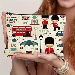 Fashion London-Themed Cartoon Print Canvas <strong>Makeup</strong> Bag-Cute Multifunctional Zipper Pouch <strong>for</strong> Women Jewelry <strong>Storage</strong> - Product Image 5