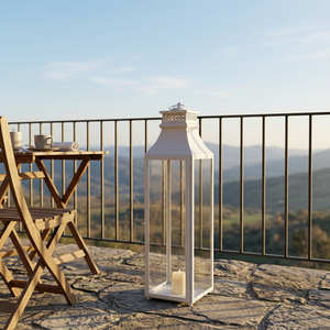 Wholesale Modern <b>Tall</b> White Stainless Steel Handmade Lead Free Durable Candle Pillar Holder <b>Lantern</b> for Home Patio Decoration - Product Image 2