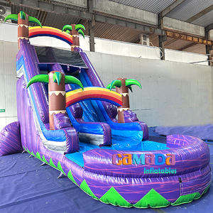 Structure gonflable aquatique bon marché en PVC pour <span class=keywords><strong>location</strong></span> événementielle, <span class=keywords><strong>avec</strong></span> toboggan aquatique double à glissière, thème marbré bleu et violet tropical, pour adultes et enfants - Product Image 4