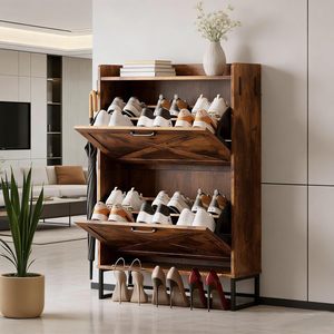 European Style Flip Down <b>Shoe</b> Cabinet Double Layer <b>Space</b> <b>Saving</b> <b>Storage</b> Rack For Living Room Entryway Floor Standing - Product Image 1