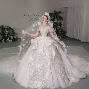 Vestido de Novia de Lujo Moderno GT110 con Hombros Descubiertos, Largo hasta el Suelo, con Apliques de Encaje, Estilo Princesa, Vestido de Noiva - Product Image 1