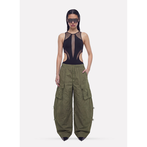 <span class=keywords><strong>Pantalon</strong></span> cargo <span class=keywords><strong>parachute</strong></span> personnalisé ODM/OEM pour femme, <span class=keywords><strong>vert</strong></span> olive, avec cordon de serrage, style streetwear ajustable - Product Image 2