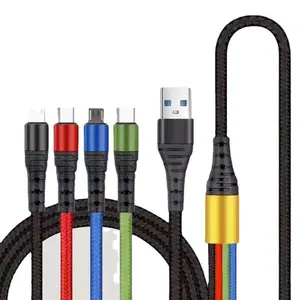 Lazada Hot Selling Nylon geflochten 4 in 1 bunte Schnell ladekabel Adapter Multi Charging USB-Kabel