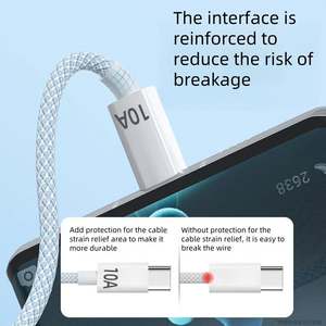 NIEUWE AWELL 2m Nylon Type-C naar C Hoge-snelheid Snelladen 10A Snellader Gegevens Kabel voor <span class=keywords><strong>Android</strong></span> Telefoons - Product Image 5