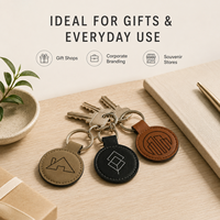 Porte-clés ronds en similicuir gravables au laser à fort contraste, vierges, personnalisables avec logo, pour cadeaux événementiels