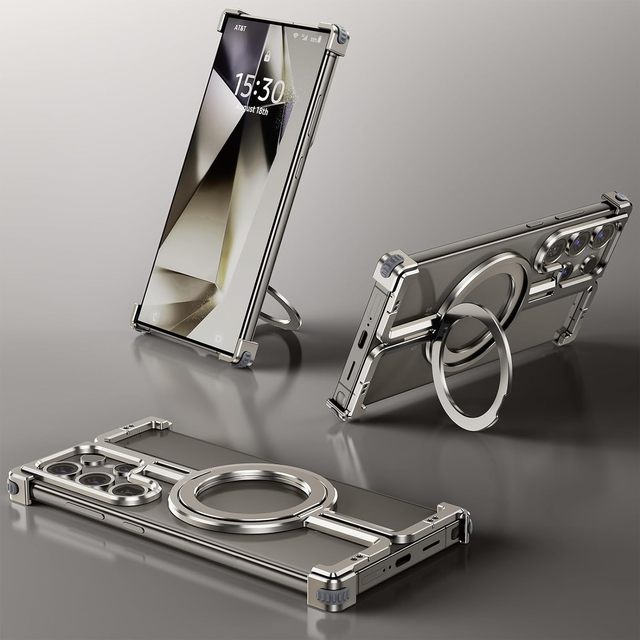 Sleek Minimalist Protective Shock Absorption Aluminum Shells with Built-in Kickstand Titanium Phone Case