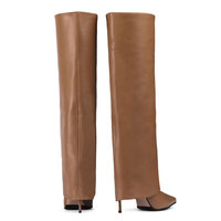 Chaussures sexy à talons hauts fins à bout pointu, bottes à talons aiguilles, bottes pour femmes, pliées sur le genou, noires, grande taille 35-43