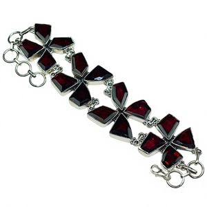 Pulsera de Plata de Ley 925 con Granate Genuino, Diseño Bohemio Cristiano, Certificada por Terceros, Joyería de Regalo, Nuevo Diseño - Product Image 1