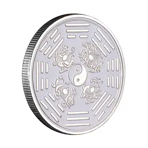 Dragon and Phoenix Traditional Collectible Gift Silvery Plated Collection Art Tai Chi Commemorative Coin