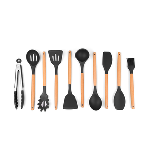 <span class=keywords><strong>Breal</strong></span> top-Juego de utensilios de cocina de silicona, mango de madera, color gris, con soporte, 11 Uds. - Product Image 2