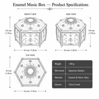 Boîte à musique en forme de cœur, émail guilloché, alliage de zinc, filigrane argenté, strass en cristal, pilier perlé, bijoux Sankyo, vente en gros OEM
