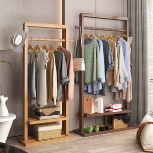 Mobile storage <b>clothes</b> rack, indoor hotel bedroom home floor <b>clothes</b> rack, durable natural wood coat rack - Product Image 1