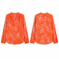 Chemisier à manches longues pour femme, noir, fleurs orange, bureau, travail, décontracté, chic, élégant, printemps/été 2026