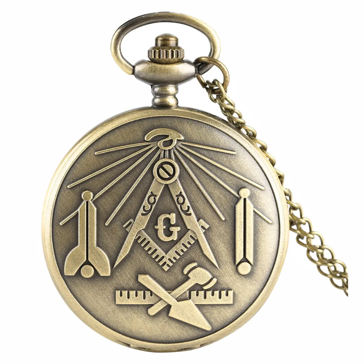 Wholesale Vintage masonic pocket watch Bronze Machine Freemason Simple Large necklace Pocket Watch