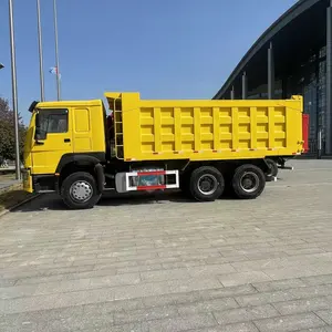 Kullanılan howo sarı damperli kamyonlar 6x4 atık taşıma kamyonu 371hp ihracat kentsel inşaat çöp kamyonu