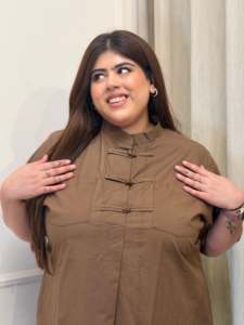 Mocha <b>Brown</b> Mandarin Collar Co-Ord Set for <b>Women</b> | Elegant Two-Piece Casual & Contemporary Outfit - Product Image 4