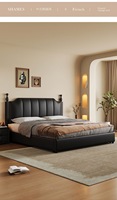Modernes Vintage Öko-Freundliches Gepolstertes Plattformbett mit Stauraum, Hohen Pfosten, Gestepptem PU-Leder-Kopfteil, Kiefernholz, Queen-Size Softbett