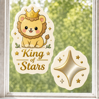 Autocollants personnalisés imperméables en PVC vinyle, motif lion et étoile Kawaii, autocollant décoratif électrostatique imprimé UV pour fenêtre et mur en verre