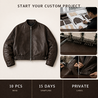 Blouson aviateur en cuir marron sur mesure pour homme, col montant court, manches matelassées, fermeture éclair bidirectionnelle, OEM ODM, vente en gros, usine