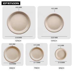 Assiettes de bagasse de canne à sucre biodégradables écologiques jetables personnalisables 6 7 9 10 12 pouces plats et assiettes jetables - Product Image 2