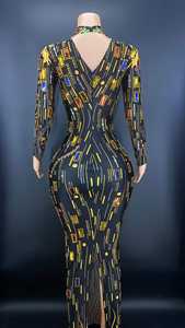 AD1179 Gaun Berlian Imitasi Mewah untuk Wanita, Gaun Pesta Dansa Panjang untuk Klub Malam Pesta Dansa, Pakaian Berlian Imitasi Mewah untuk Wanita - Product Image 6