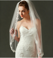 Voile de mariée court à une couche avec bordure perlée, élégant, V1090W2-1, livraison gratuite, vente en gros