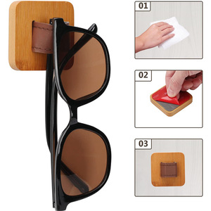 Wooden Wall Mount <b>Glasses</b> <b>Rack</b> 4 Slots Beech Wood Leather Storage Display For Eyewear - Product Image 2