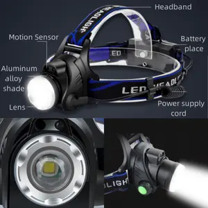 Extérieur Lumière Blanche USB Rechargeable Phares LED Alimentation par 18650 Batterie pour Camping Randonnée Chasse Pêche Courir
