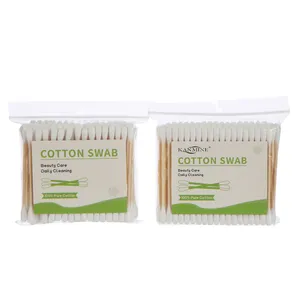 Disposable Double Headed Clean Environmentally Wooden Bamboo Stick Cosmetic Makeup Remover Cotton Buds