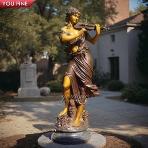 Statue <span class=keywords><strong>de</strong></span> fille en bronze grandeur nature avec violon - Product Image 1