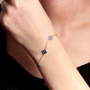 Fine Four Leaf <b>Clover</b> 925 Sterling Silver Chain Link <b>Bracelet</b> with Bezel Set Colorful Zircon Ladies Handmade Customer Jewelry - Product Image 5