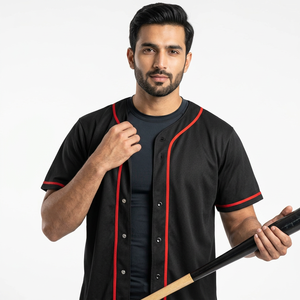 เสื้อเบสบอลสีดำสำหรับผู้ชายเสื้อทีมปักลายตามสั่ง - Product Image 1