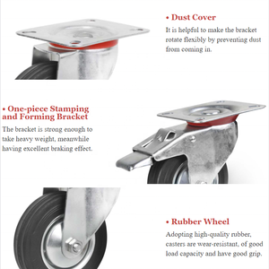 โรงงานราคาถูก75-200มิลลิเมตร2ตันหนักล้อล้อที่มีเบรกยางล้อละหุ่ง - Product Image 2