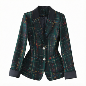 2026 Green Woven Anti-Wrinkle <strong>Blazer</strong> <strong>Women's</strong> High-End Casual Suit <strong>Coat</strong> Autumn Winter Goddess Fan <strong>Large</strong> Size New High-Temperament - Product Image 1
