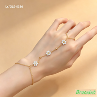 Gelang Cincin Rantai Jari Wanita Berlapis Emas 18k Anti Luntur, Model Bunga, Bahan Stainless Steel, Perhiasan untuk Hadiah Pesta, Produk Terlaris